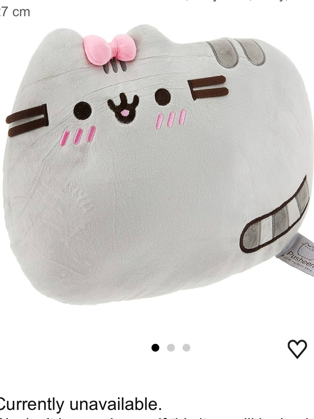 Pusheen Embarrassed Cushion, Polyester, Grey, 9 x 35 x 27 cm